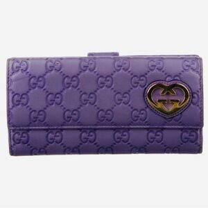 Gucci Purple Guccissima Leather Wallet GG Long Billfold Embossed Heart Detail EC